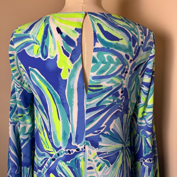 LILLY PULITZER Floral Tropical Print Long Sleeve Midi Dress BLUE / SIZE 8 - Picture 10 of 14